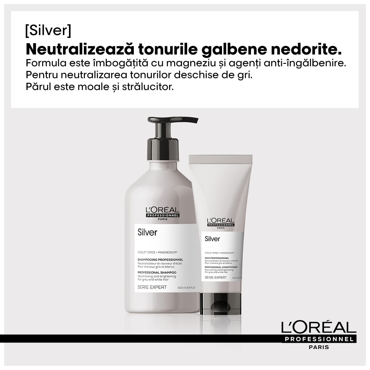 Sampon profesional, L’Oreal Professionnel Serie Expert Silver, pentru neutralizarea tonurilor galbene